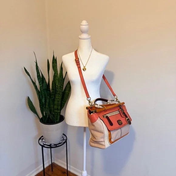 COACH | Louisa Satchel (2011) #19276, Beige and Coral Color Block - Picture 17 of 17